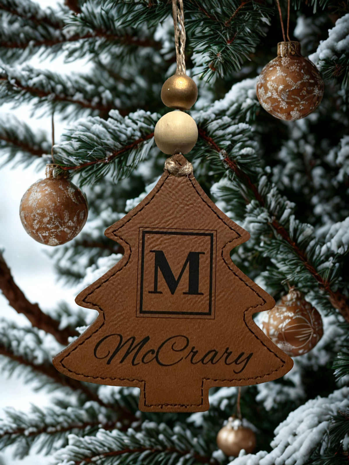 Rawhide leatherette Christmas tree ornament