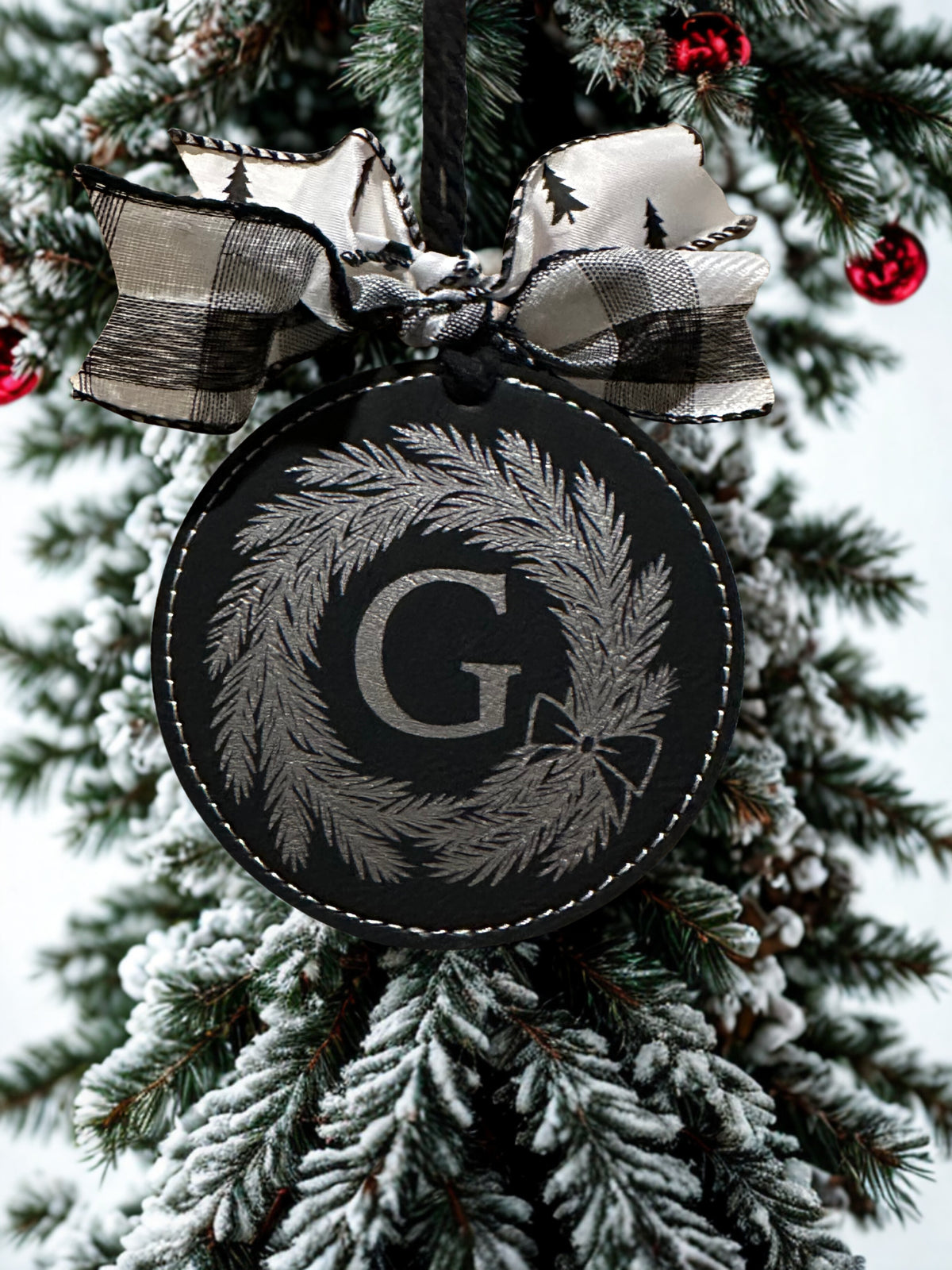 Black monogram Christmas ornament