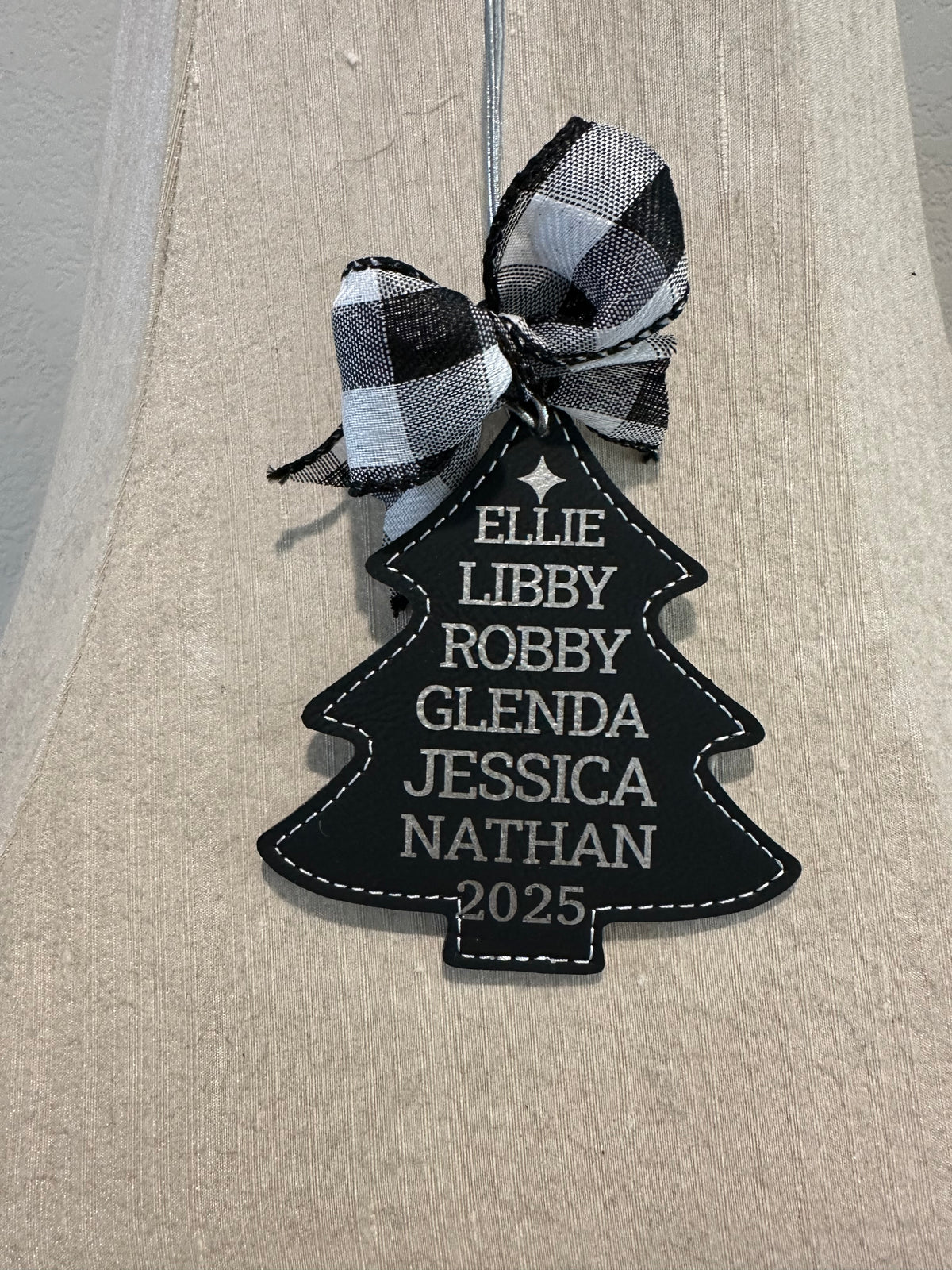 Leather family names ornament