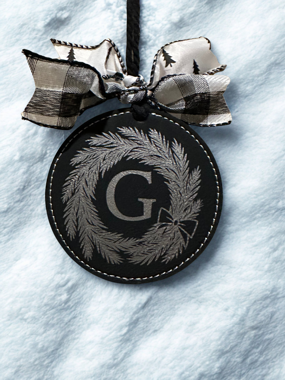Black monogram Christmas ornament
