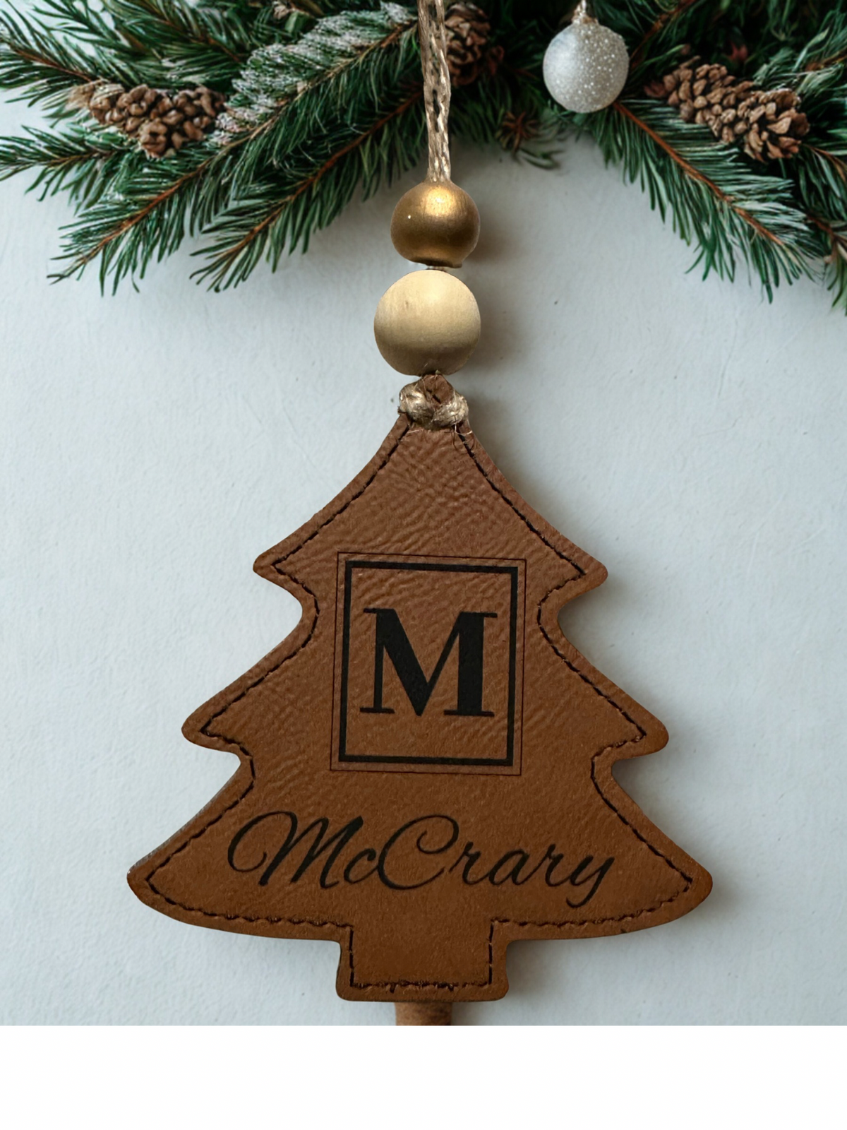 Rawhide leatherette Christmas tree ornament