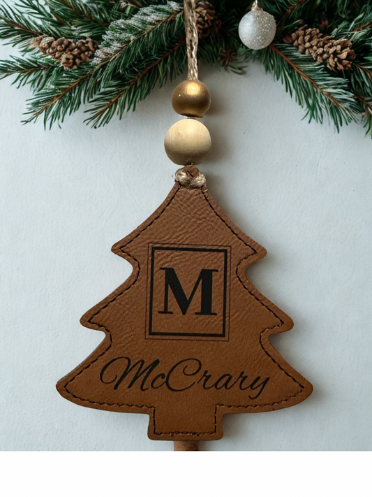 Rawhide leatherette Christmas tree ornament